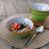 KitchenCraft bright green geometric print ceramic bowls 16x16x7.2 cm, UK version