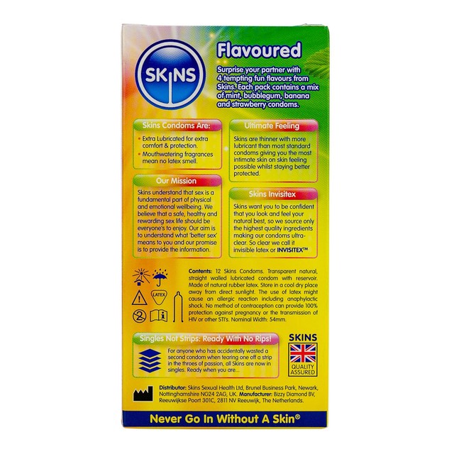 Skins flavoured condoms assorted flavours 12 pack (British brand)