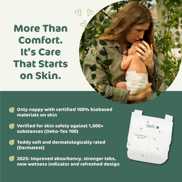 Naty BioEmbrace nappies Size 1 (2-5kg), imported from the UK