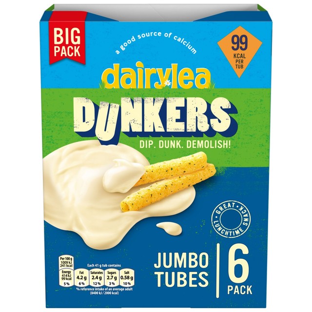 Dairylea cheese dip snack with jumbo tubes 6 x 41g - British product