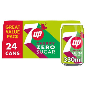 7UP Zero Cherry Sugar Free Soft Drink 24 x 330ml