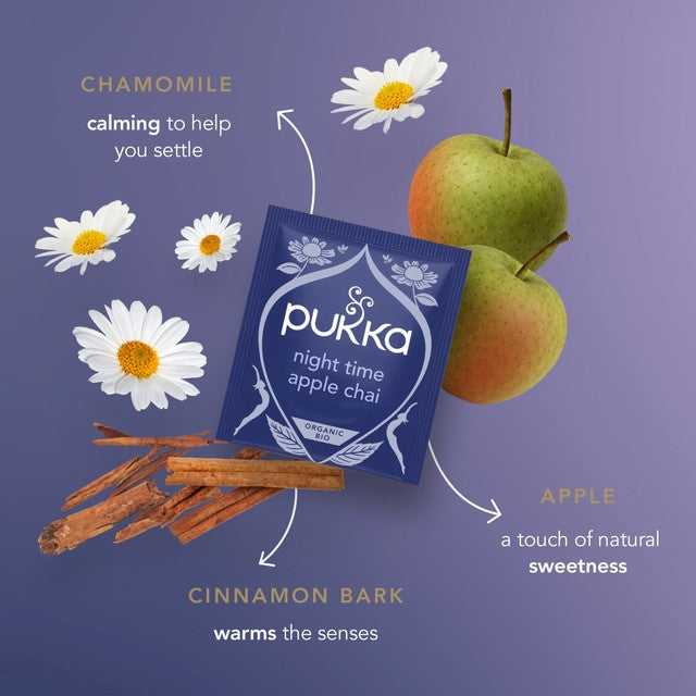 Pukka Herbs organic Night Time Apple Chai herbal tea 20 teabags - British product