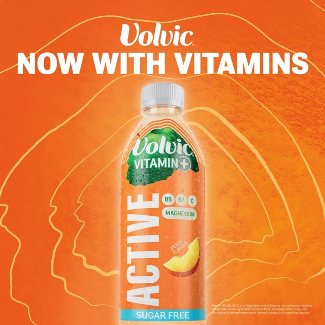 Volvic Peach Active vitamin flavoured water, imported from the UK