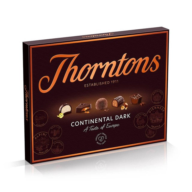 Thorntons Continental dark chocolate selection box, 24 pieces, 264g (British brand)