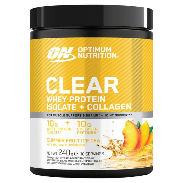 Optimum Nutrition Clear Whey Protein Isolate Collagen Powder Summer Fruit Ice Tea 240g