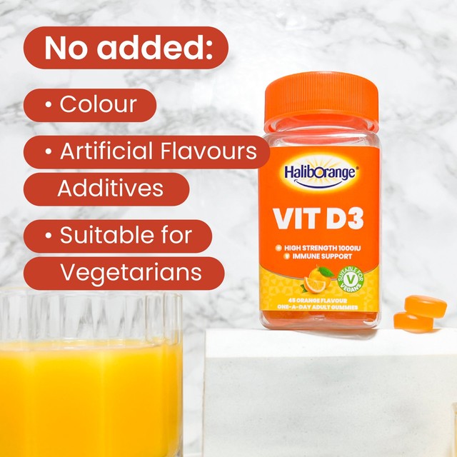 Haliborange adult high strength immune support orange gummies 45 pack, UK version