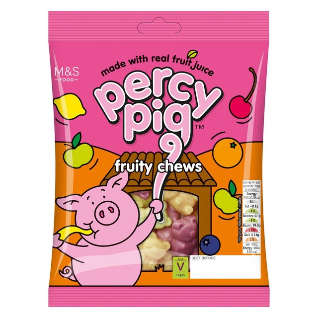 M&S Percy Pig fruity chews 150g, imported from the UK