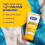 E45 face suncream SPF50+ tube sunscreen for sensitive skin (British brand)