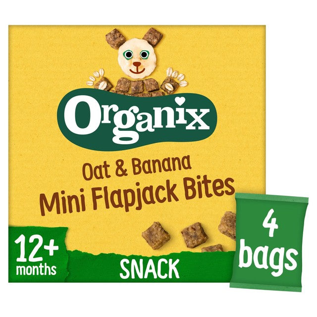 Organix Oat Banana Flapjack Bites Multipack 4x20g, imported from the UK