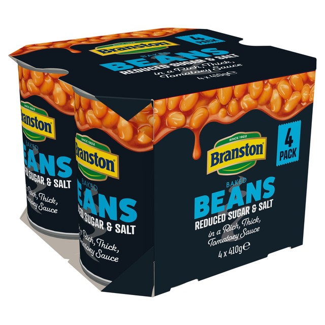 Branston reduced salt and sugar baked beans 4 x 410g - British product