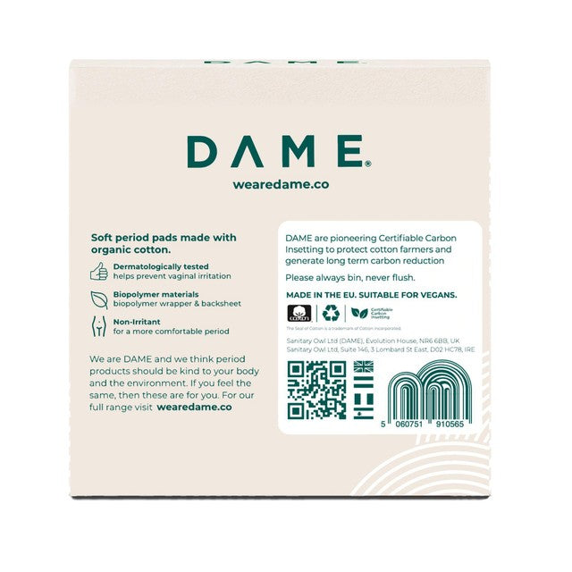 Dame organic cotton day pads 10 pack (British brand)
