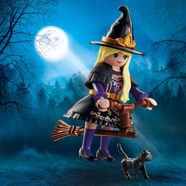 Playmobil Witch with Cat toy figure, imported from the UK