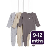 M&S M&S Girls Cotton Striped Plain Sleepsuits Grey 9-12 Months Pack of 3- Buy online at McGrocer