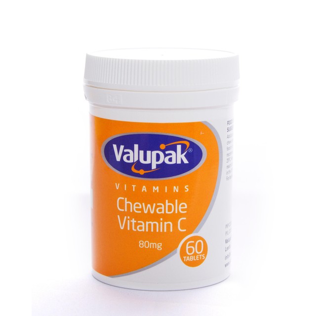 Valupak chewable vitamin C tablets orange flavour 60 tablets (British brand)