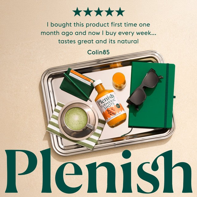 Plenish Turmeric Shots with ginger and orange juice 420ml, imported from the UK