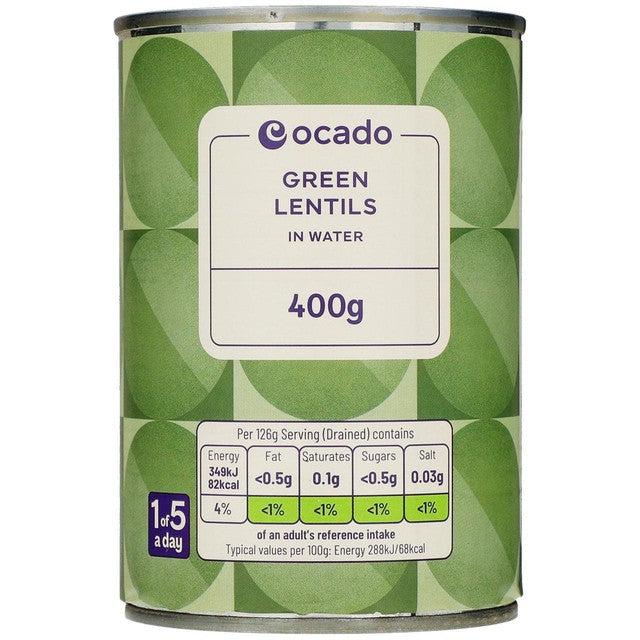Ocado green lentils in water 400g, imported from the UK