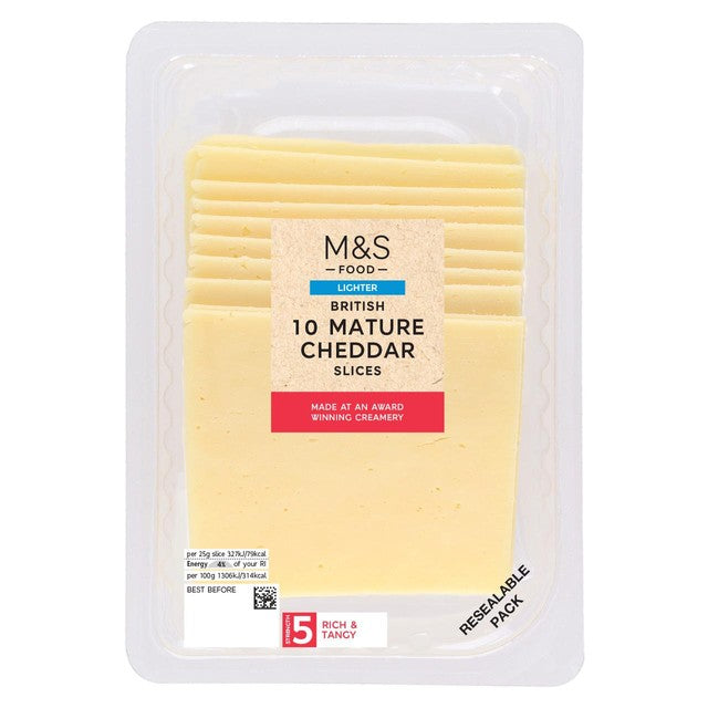 M&S British Lighter Mature Cheddar cheese slices 10 slices, imported from the UK