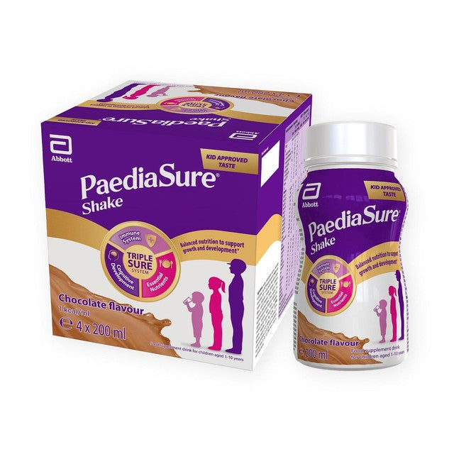 PaediaSure chocolate nutritional shake drink 4x200ml bottles, imported from the UK