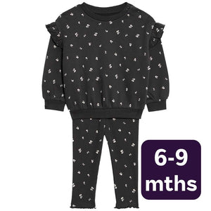 M&S Floral Sweat Outfit Grey Baby Two-Piece Set 6-9 Months