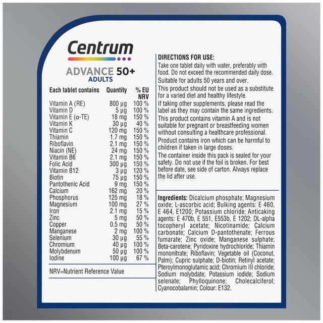 Centrum Advance 50+ multivitamin tablets 30s - British product
