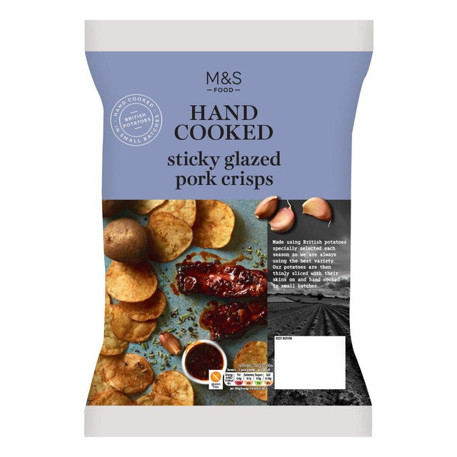 M&S glazed pork flavour crisps 150g, imported from the UK