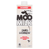 Moo skimmed long life milk 1L, imported from the UK