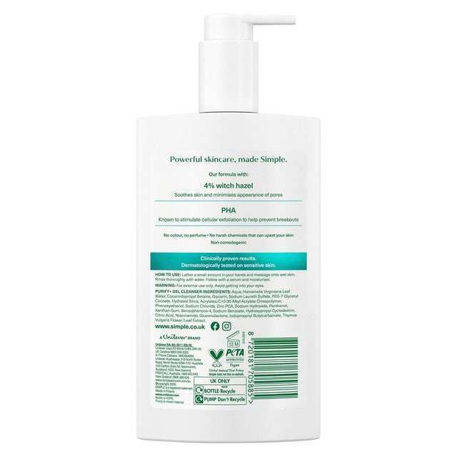 Simple Purify+ Gel Cleanser 240ml (British brand)