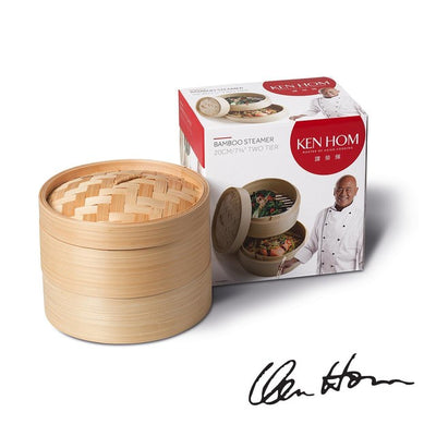 M&S Ken Hom 2-Tier Bamboo Steamer Basket Steamers 20cm- Buy online at McGrocer