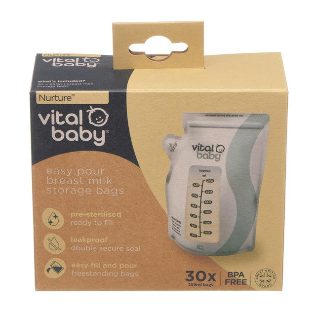 Vital Baby easy pour breast milk storage bags 30 pack (British brand)
