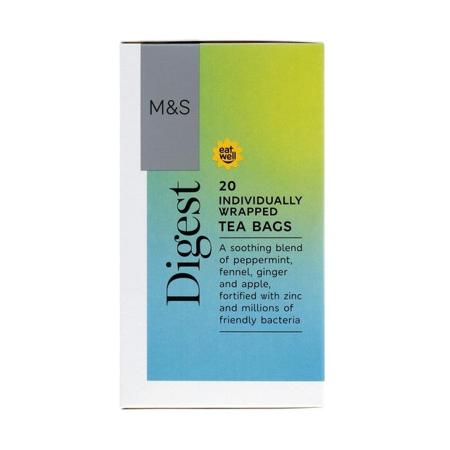M&S digest tea peppermint fennel ginger 20 teabags, imported from the UK
