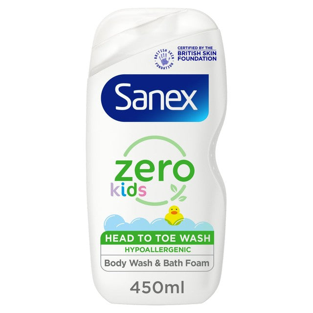 Sanex Zero% Kids Sensitive bubble bath and body wash 450ml (British brand)