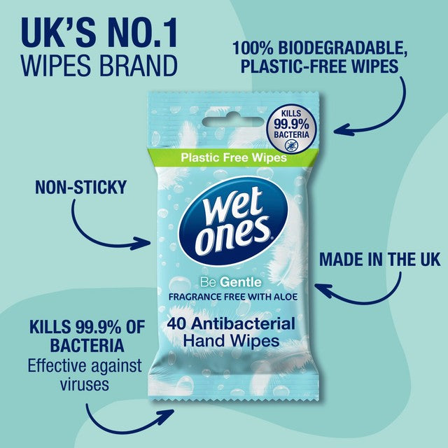 Wet Ones Be Gentle antibacterial hand wipes 40 wipes (British brand)