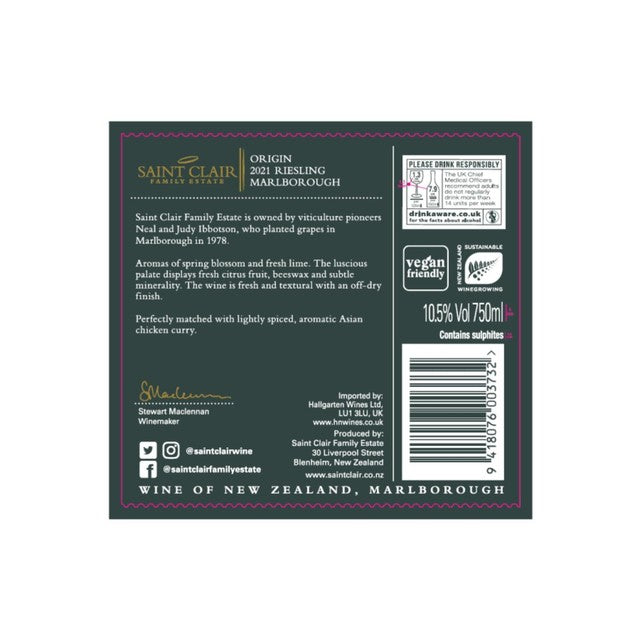 Saint Clair Origin Riesling white wine 75cl from New Zealand