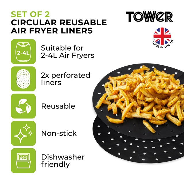 Tower air fryer liners pack of 2 black 28cm, UK version