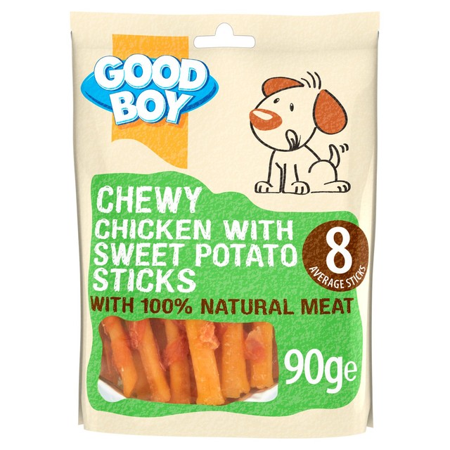 Good Boy chicken and sweet potato stick chew dog treats 90g, UK version