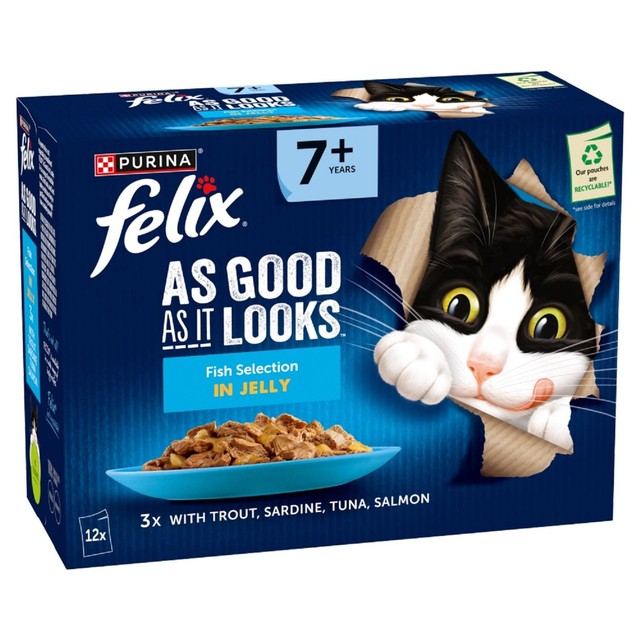 Felix Senior cat food fish jelly pouches 12x85g - British product