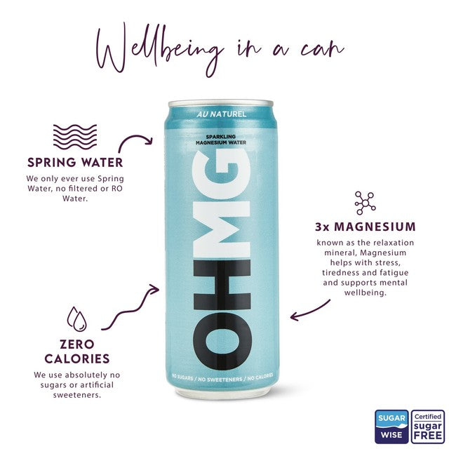 OHMG sparkling magnesium water variety pack 4 x 330ml, imported from the UK