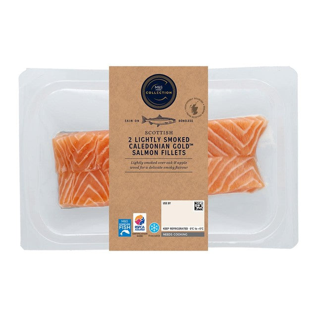 M&S lightly smoked salmon fillets 240g, imported from the UK