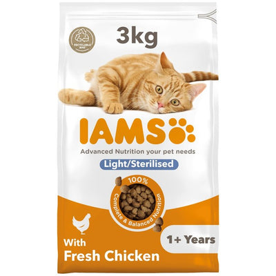 M&S Iams Light in Fat Dry Cat Food Chicken for Adult Cats 3kg- Buy online at McGrocer