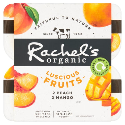 M&S Rachel's Organic Luscious Fruits Peach & Mango Bio Live Yogurt 4 x 110g- اشترِ عبر الإنترنت من McGrocer