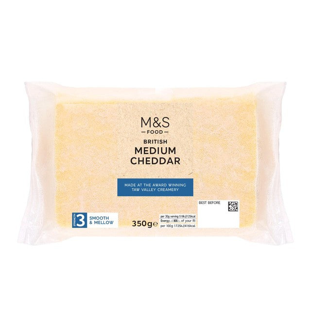 M&S medium cheddar cheese 350g, imported from the UK