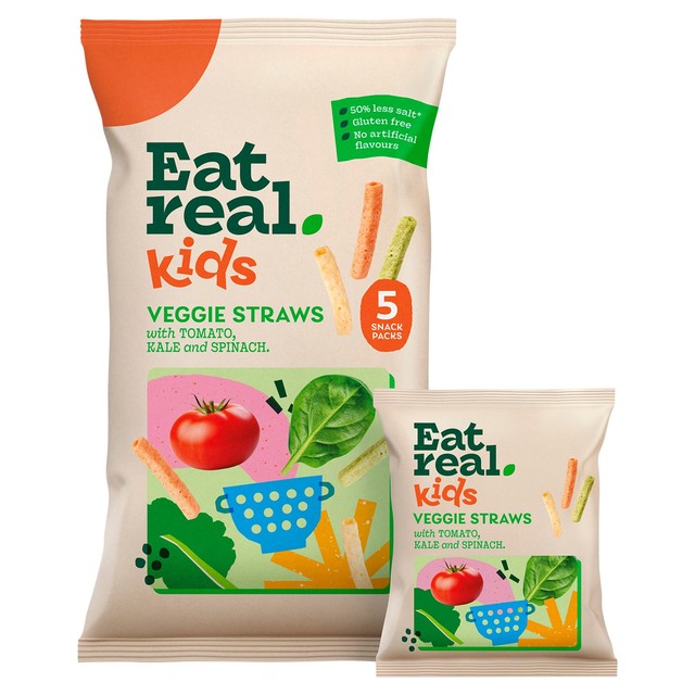 Eat Real Veggie Straws Tomato Kale & Spinach 5 x 16g multipack - British product