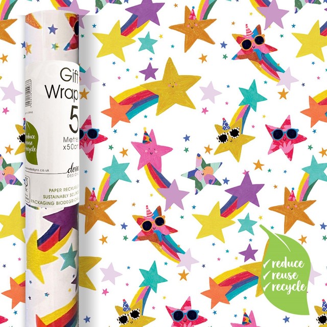Deva Designs Shooting Stars gift wrap roll 5m (British brand)