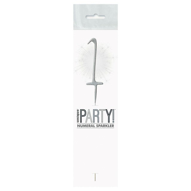 Unique Party silver sparkler candle number 1 (British brand)