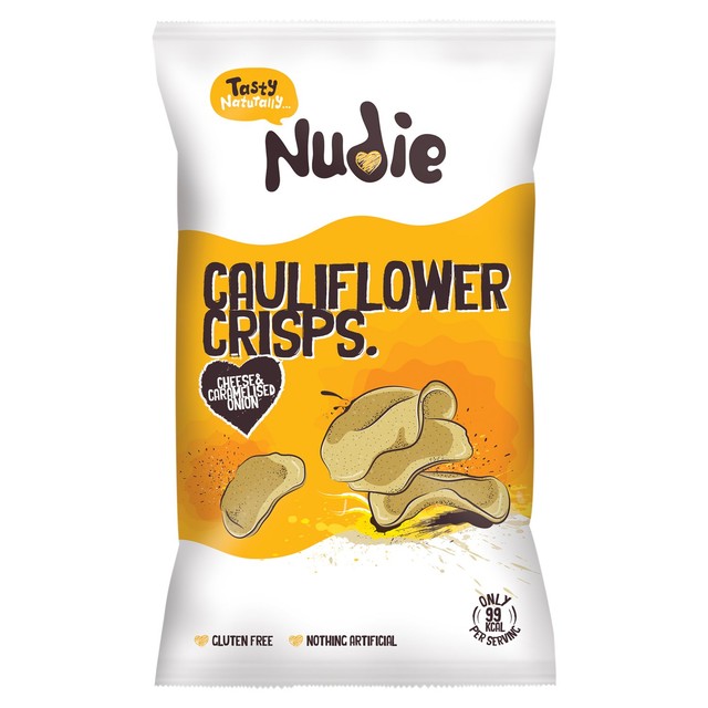 Nudie Cauliflower Crisps Cheese Caramelised Onion 80g (British brand)