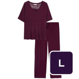 M&S M&S Women's Viscose Lace Pyjama Set Dark Magenta L- Buy online at McGrocer
