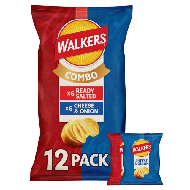 Walkers Ready Salted and Cheese & Onion crisps multipack 12 pack (British brand)