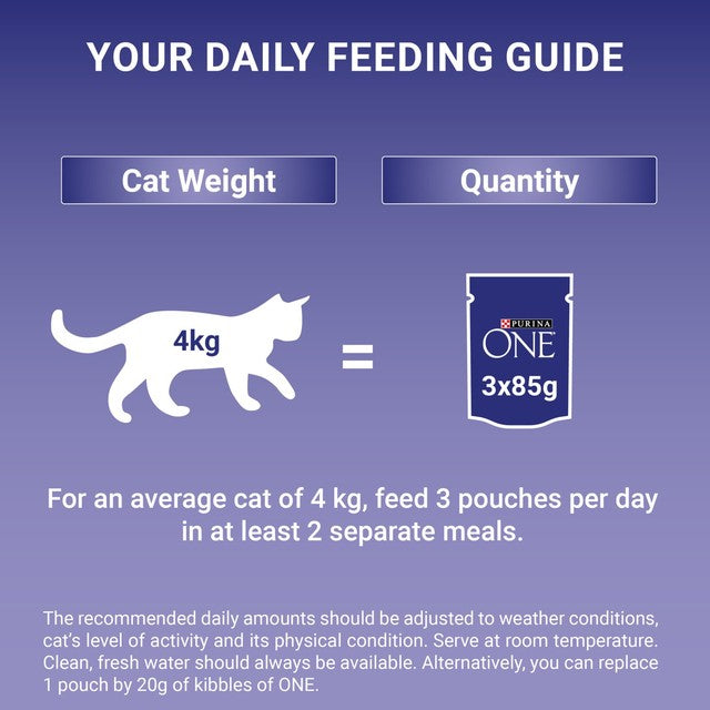 Purina One senior cat food mini fillets with salmon and ocean fish 8x85g pouches, imported from the UK
