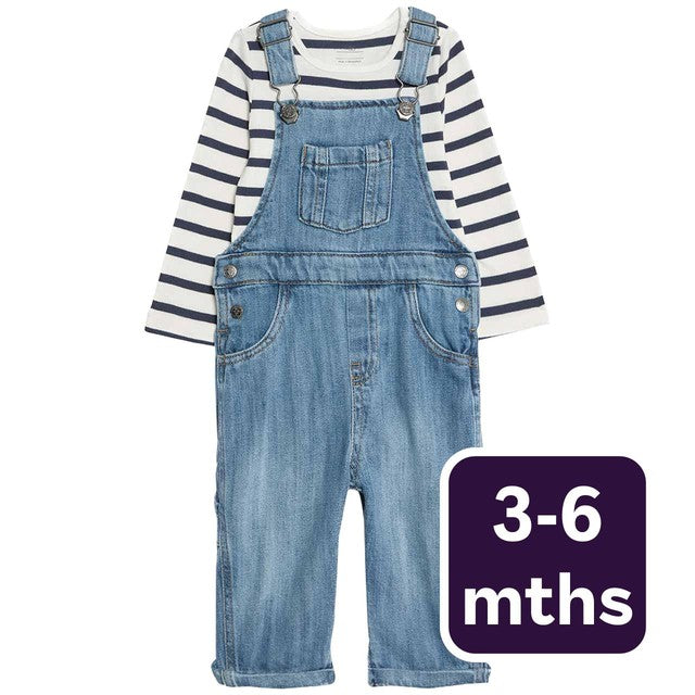 M&S denim dungaree set dark denim 3-6 months, imported from the UK