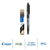 Pilot FriXion Ball erasable rollerball pen with 3 black refills, imported from the UK